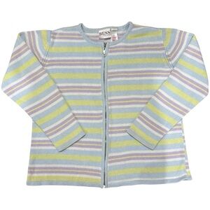 VTG Russ Liz Claiborne Pastel Striped Zip Cardigan